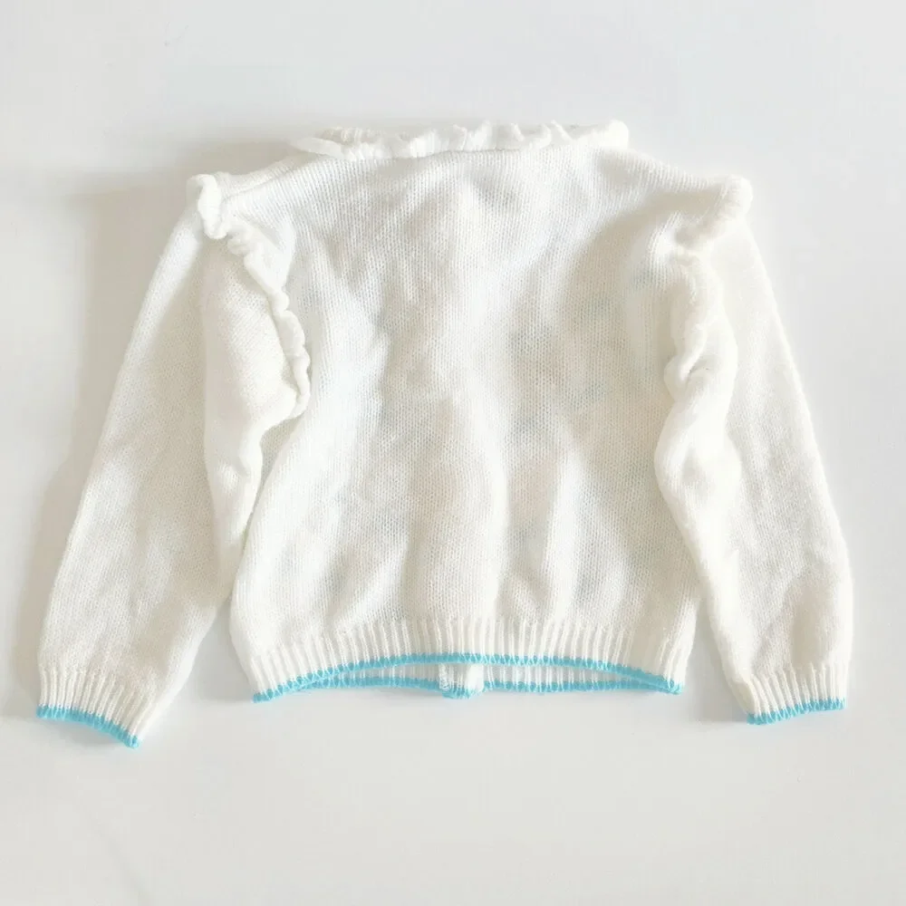 Vintage 1950s Baby Girl Cardigan Sweater | White Knit w/ Rosettes | Size 2T